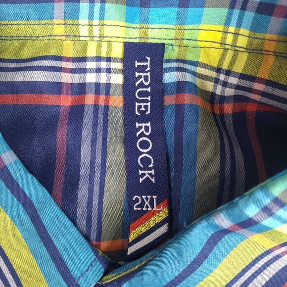 True Rock Shirt Mens XXL Blue Plaid Button Down Short Sleeve Cotton Preppy‎ - Picture 6 of 12